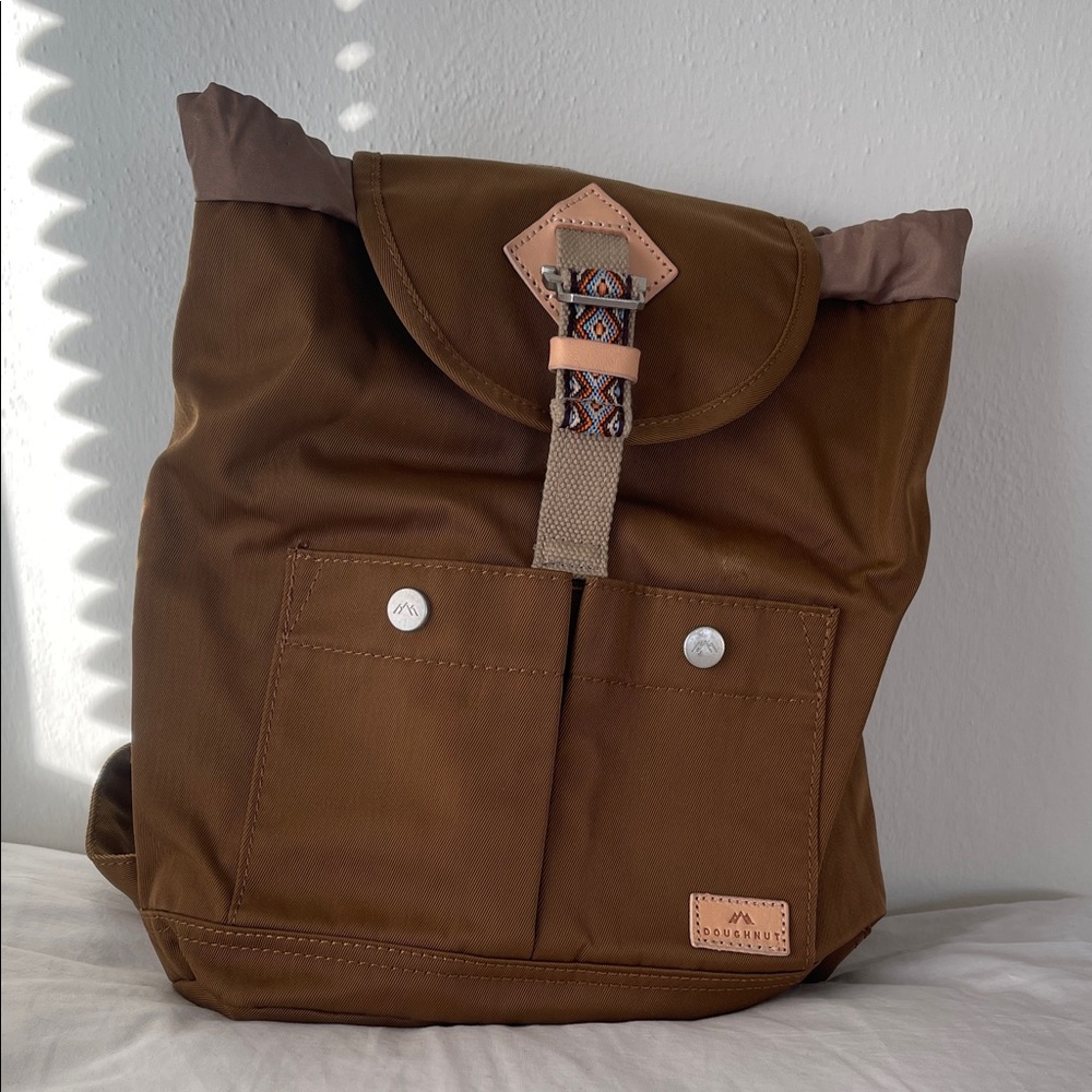 Doughnut Stylish Brown Backpack with Patterned Strap